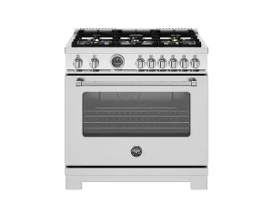 Bertazzoni MAS366BCFEPXT 36 Inch Dual Fuel Range. 6 Brass Burners And Cast Iron Griddle. Electric Self-Clean Oven Stainless Steel