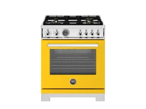 Bertazzoni PRO304BFEPGIT 30 Inch Dual Fuel Range. 4 Brass Burners. Electric Self-Clean Oven Giallo