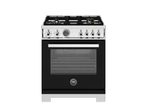 Bertazzoni PRO304BFEPNET 30 Inch Dual Fuel Range. 4 Brass Burners. Electric Self-Clean Oven Nero