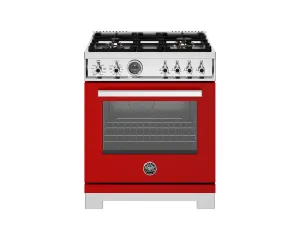 Bertazzoni PRO304BFEPROT 30 Inch Dual Fuel Range. 4 Brass Burners. Electric Self-Clean Oven Rosso