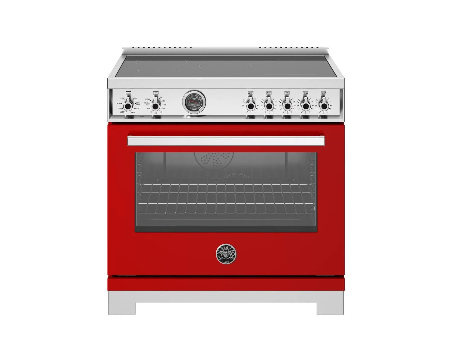 Bertazzoni PRO365ICFEPROT 36 Inch Induction Range. 5 Heating Zones And Cast Iron Griddle. Electric Self-Clean Oven Rosso