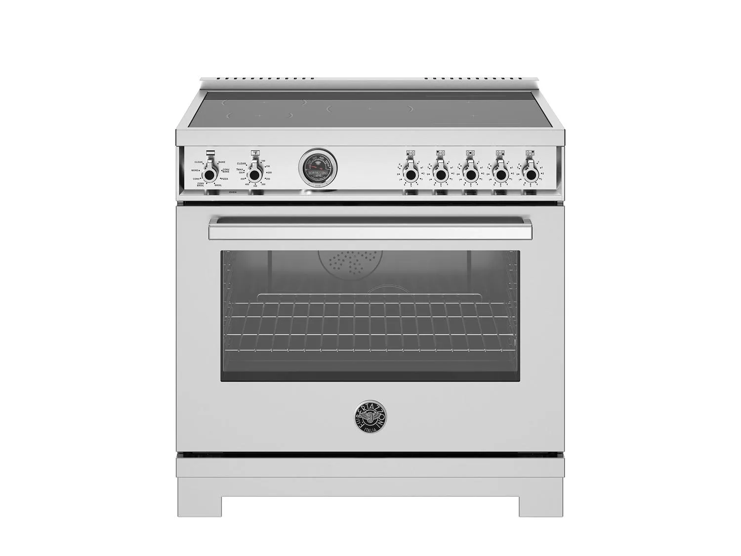Bertazzoni PRO365ICFEPXT 36 Inch Induction Range. 5 Heating Zones And Cast Iron Griddle. Electric Self-Clean Oven Stainless Steel