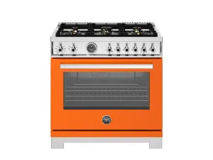 Bertazzoni PRO366BCFEPART 36 Inch Dual Fuel Range. 6 Brass Burners And Cast Iron Griddle. Electric Self-Clean Oven Arancio