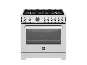 Bertazzoni PRO366BCFEPXT 36 Inch Dual Fuel Range. 6 Brass Burners And Cast Iron Griddle. Electric Self-Clean Oven Stainless Steel