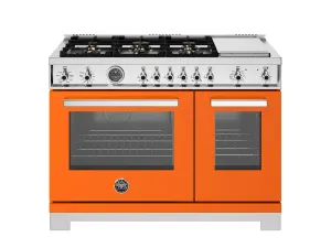Bertazzoni PRO486BTFEPART 48 Inch Dual Fuel Range. 6 Brass Burners And Griddle. Electric Self-Clean Oven Arancio