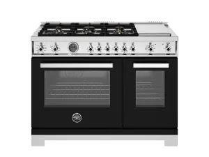 Bertazzoni PRO486BTFEPNET 48 Inch Dual Fuel Range. 6 Brass Burners And Griddle. Electric Self-Clean Oven Nero