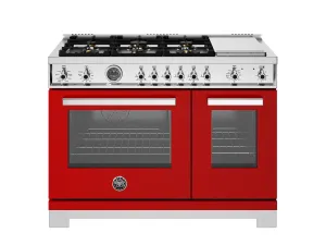 Bertazzoni PRO486BTFEPROT 48 Inch Dual Fuel Range. 6 Brass Burners And Griddle. Electric Self-Clean Oven Rosso