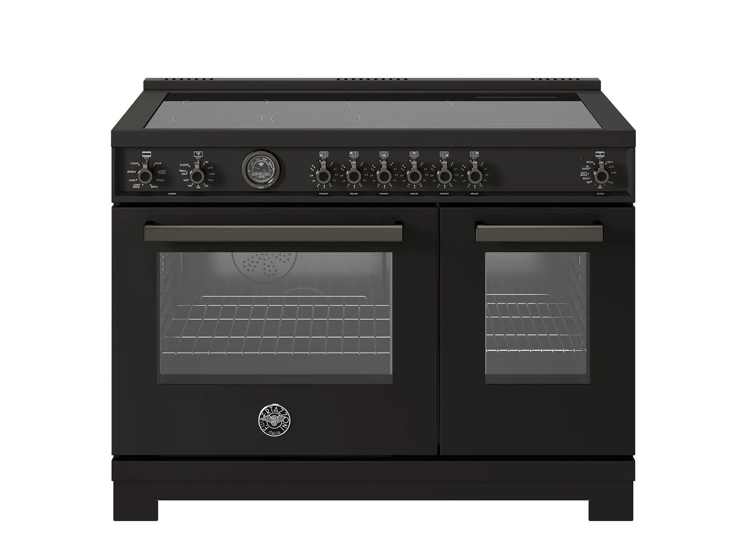 Bertazzoni PRO486IGFEPCAT 48 Inch Induction Range. 6 Heating Zones And Cast Iron Griddle. Electric Self-Clean Oven Carbonio