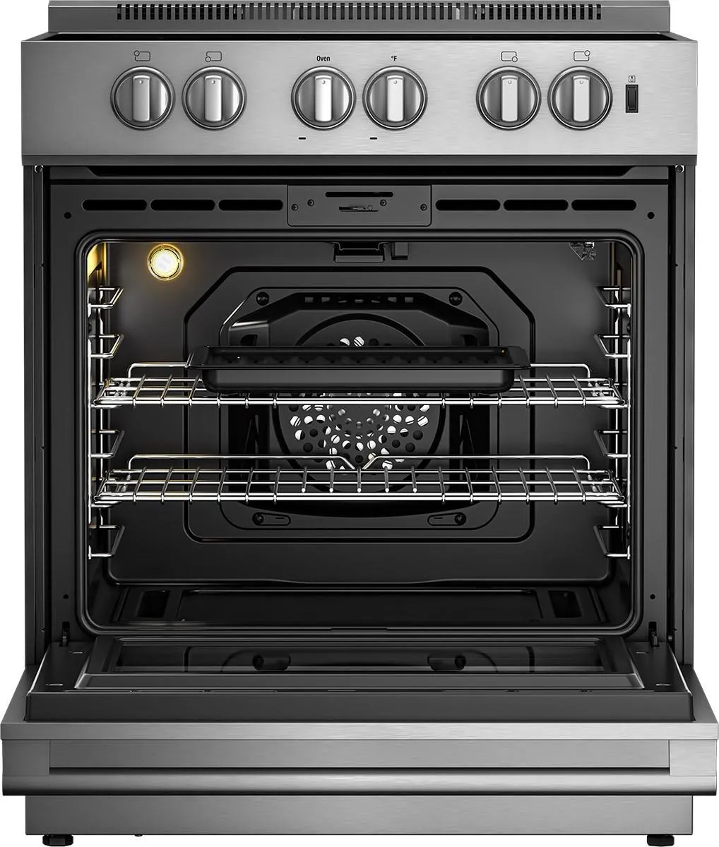 Blomberg Appliances BERU30422SS 30In Electric Stainless Range With 5.7 Cu Ft Self Clean Oven. 4 Burner