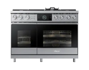 Dacor DOP48C96DLS 48 Pro Dual-Fuel Steam Range. Silver Stainless Steel. Natural Gas & Liquid Propane
