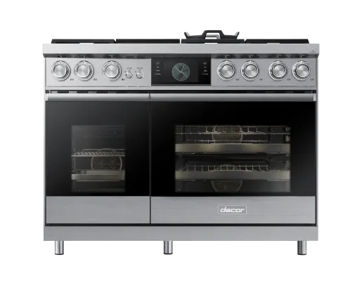 Dacor DOP48C96DLS 48 Pro Dual-Fuel Steam Range. Silver Stainless Steel. Natural Gas & Liquid Propane
