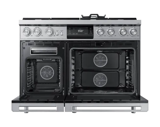 Dacor DOP48C96DLS 48 Pro Dual-Fuel Steam Range. Silver Stainless Steel. Natural Gas & Liquid Propane