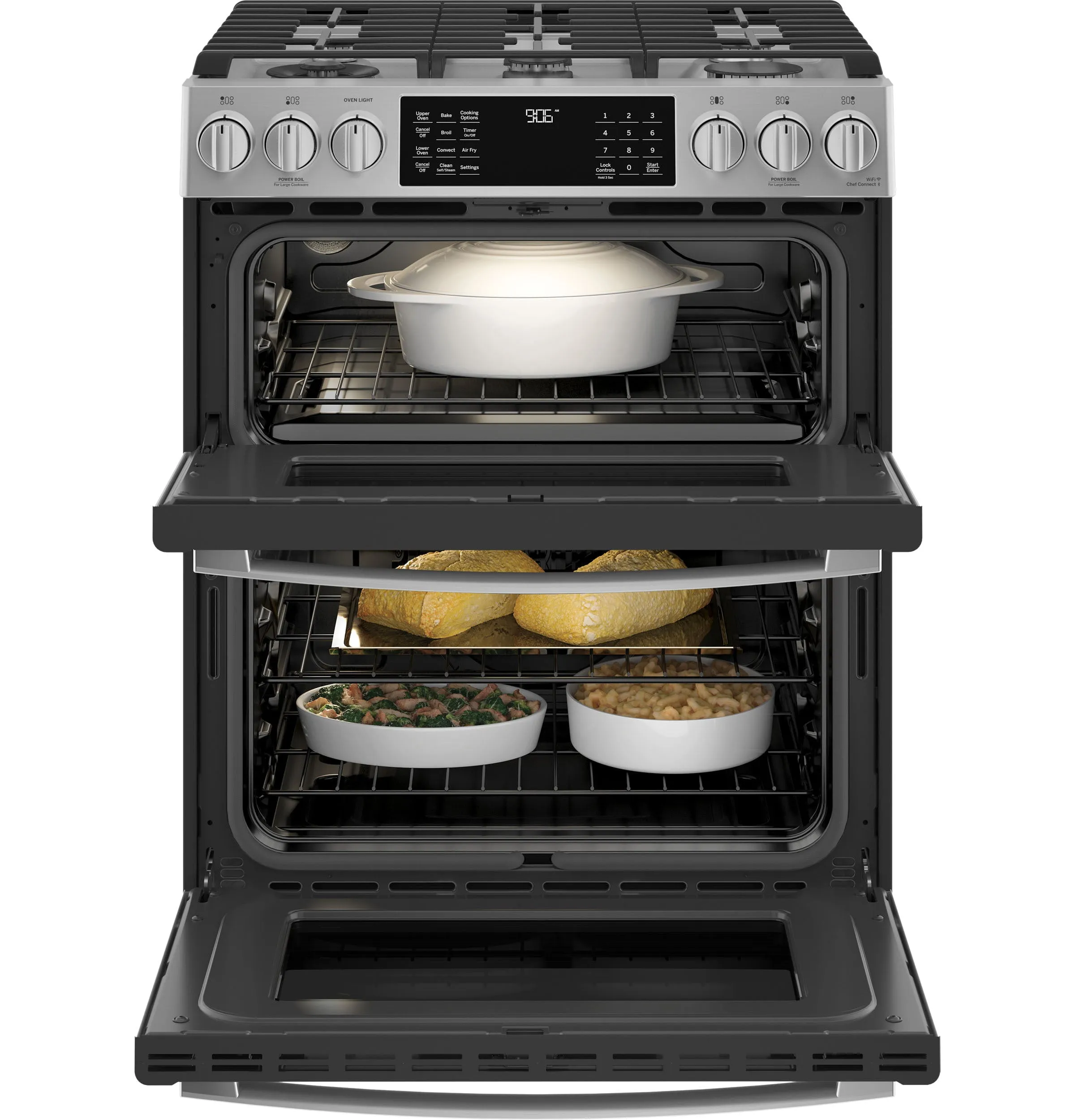 Ge Appliances PGS960YPFS Ge Profile&#8482; 30 Smart Slide-In Front-Control Gas Double Oven Convection Fingerprint Resistant Range