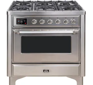 Ilve UM09FDNS3SSCLP Majestic Ii 36 Inch Dual Fuel Liquid Propane Freestanding Range In Stainless Steel With Chrome Trim