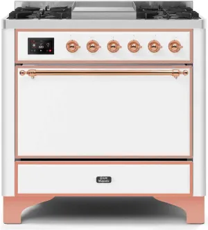 Ilve UM09FDQNS3WHPLP Majestic Ii 36 Inch Dual Fuel Liquid Propane Freestanding Range In White With Copper Trim