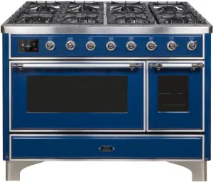 Ilve UM12FDNS3MBC Majestic Ii 48 Inch Dual Fuel Natural Gas Freestanding Range In Blue With Chrome Trim