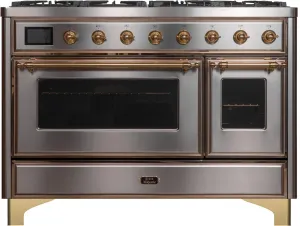 Ilve UM12FDNS3SSGLP Majestic Ii 48 Inch Dual Fuel Liquid Propane Freestanding Range In Stainless Steel With Brass Trim