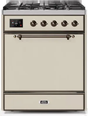 Ilve UM30DQNE3AWB Majestic Ii 30 Inch Dual Fuel Natural Gas Freestanding Range In Antique White With Bronze Trim