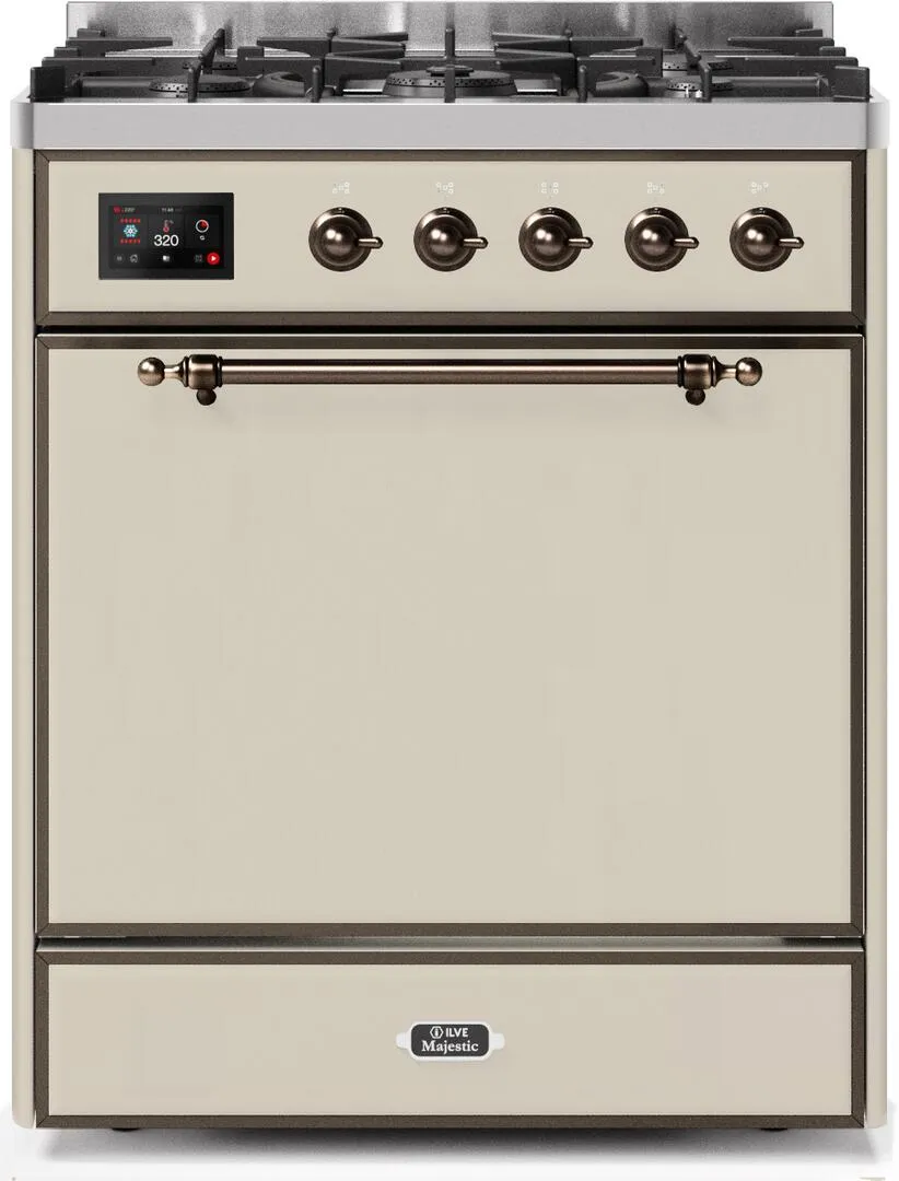 Ilve UM30DQNE3AWB Majestic Ii 30 Inch Dual Fuel Natural Gas Freestanding Range In Antique White With Bronze Trim