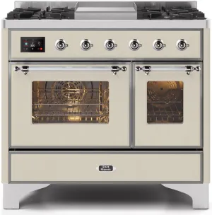 Ilve UMD10FDNS3AWCLP Majestic Ii 40 Inch Dual Fuel Liquid Propane Freestanding Range In Antique White With Chrome Trim