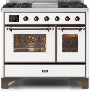 Ilve UMD10FDNS3WHBLP Majestic Ii 40 Inch Dual Fuel Liquid Propane Freestanding Range In White With Bronze Trim