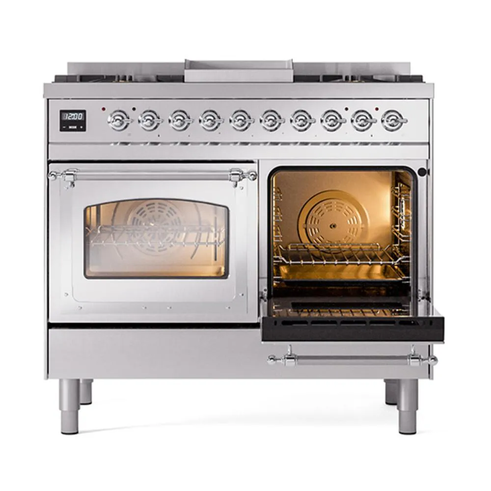 Ilve UND40FNMPSSCLP Ilve Und40Fnmpssclp Nostalgie Ii Noblesse 40 Dual Fuel Range (Liquid Propane. Triple Glass Door. Stainless Steel. Chrome)