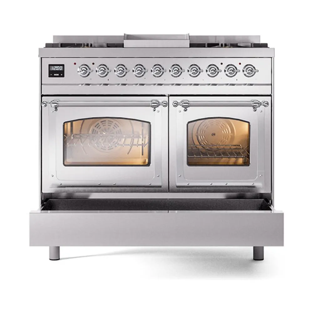 Ilve UND40FNMPSSCLP Ilve Und40Fnmpssclp Nostalgie Ii Noblesse 40 Dual Fuel Range (Liquid Propane. Triple Glass Door. Stainless Steel. Chrome)