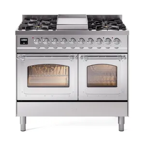 Ilve UND40FNMPSSCLP Ilve Und40Fnmpssclp Nostalgie Ii Noblesse 40 Dual Fuel Range (Liquid Propane. Triple Glass Door. Stainless Steel. Chrome)