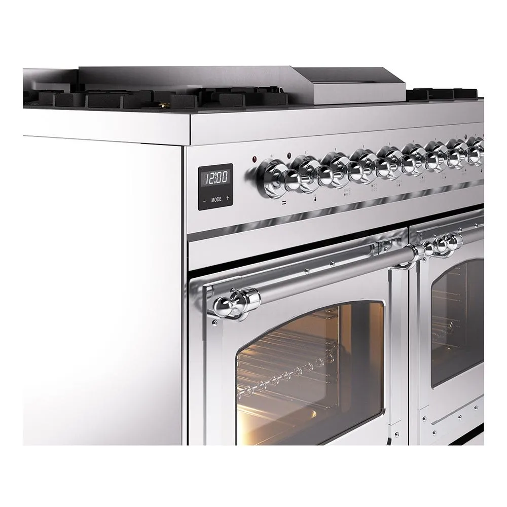 Ilve UND40FNMPSSCLP Ilve Und40Fnmpssclp Nostalgie Ii Noblesse 40 Dual Fuel Range (Liquid Propane. Triple Glass Door. Stainless Steel. Chrome)