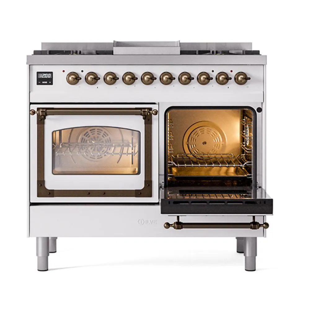 Ilve UND40FNMPWHBLP Ilve Und40Fnmpwhblp Nostalgie Ii Noblesse 40 Dual Fuel Range (Liquid Propane. Triple Glass Door. White. Burnished)