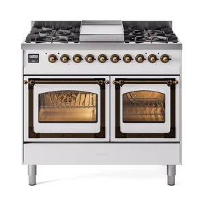 Ilve UND40FNMPWHBLP Ilve Und40Fnmpwhblp Nostalgie Ii Noblesse 40 Dual Fuel Range (Liquid Propane. Triple Glass Door. White. Burnished)