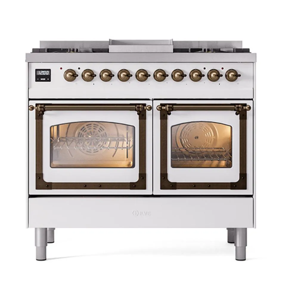 Ilve UND40FNMPWHBLP Ilve Und40Fnmpwhblp Nostalgie Ii Noblesse 40 Dual Fuel Range (Liquid Propane. Triple Glass Door. White. Burnished)
