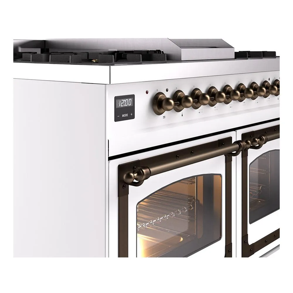 Ilve UND40FNMPWHBLP Ilve Und40Fnmpwhblp Nostalgie Ii Noblesse 40 Dual Fuel Range (Liquid Propane. Triple Glass Door. White. Burnished)