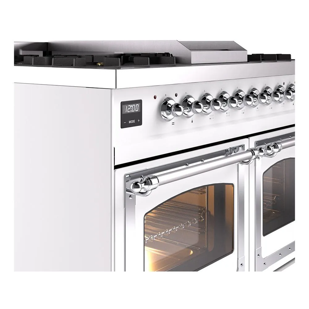 Ilve UND40FNMPWHCLP Ilve Und40Fnmpwhclp Nostalgie Ii Noblesse 40 Dual Fuel Range (Liquid Propane. Triple Glass Door. White. Chrome)