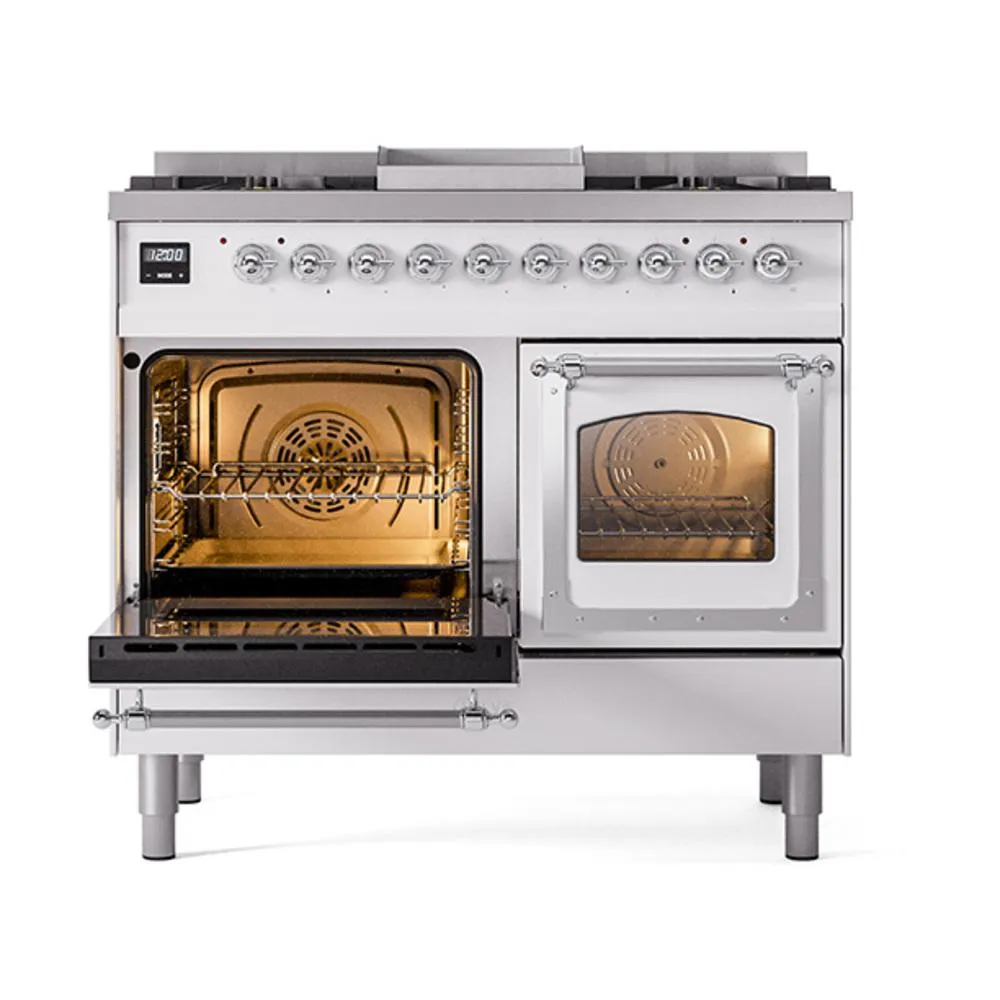 Ilve UND40FNMPWHCLP Ilve Und40Fnmpwhclp Nostalgie Ii Noblesse 40 Dual Fuel Range (Liquid Propane. Triple Glass Door. White. Chrome)