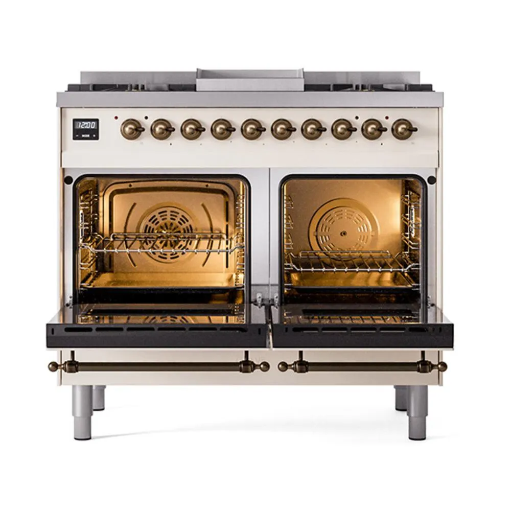 Ilve UND40FQNMPAWBLP Ilve Und40Fqnmpawblp Nostalgie Ii Noblesse 40 Dual Fuel Range (Liquid Propane. Solid Door. Antique White. Burnished)