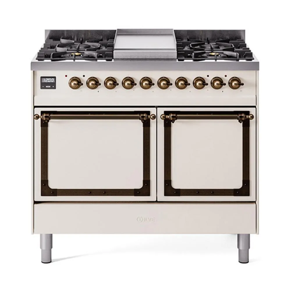 Ilve UND40FQNMPAWBLP Ilve Und40Fqnmpawblp Nostalgie Ii Noblesse 40 Dual Fuel Range (Liquid Propane. Solid Door. Antique White. Burnished)