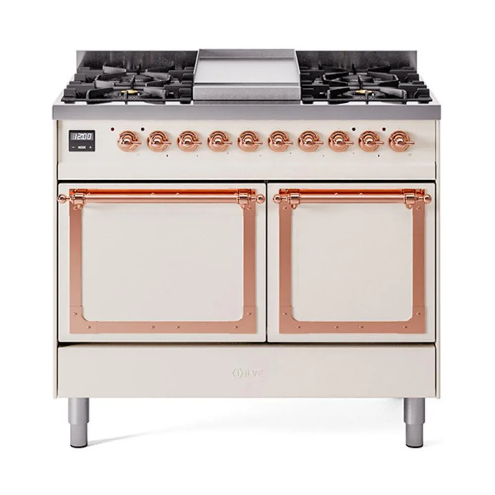 Ilve UND40FQNMPAWPLP Ilve Und40Fqnmpawplp Nostalgie Ii Noblesse 40 Dual Fuel Range (Liquid Propane. Solid Door. Antique White. Copper)