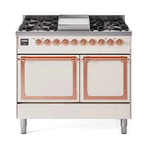 Ilve UND40FQNMPAWPLP Ilve Und40Fqnmpawplp Nostalgie Ii Noblesse 40 Dual Fuel Range (Liquid Propane. Solid Door. Antique White. Copper)