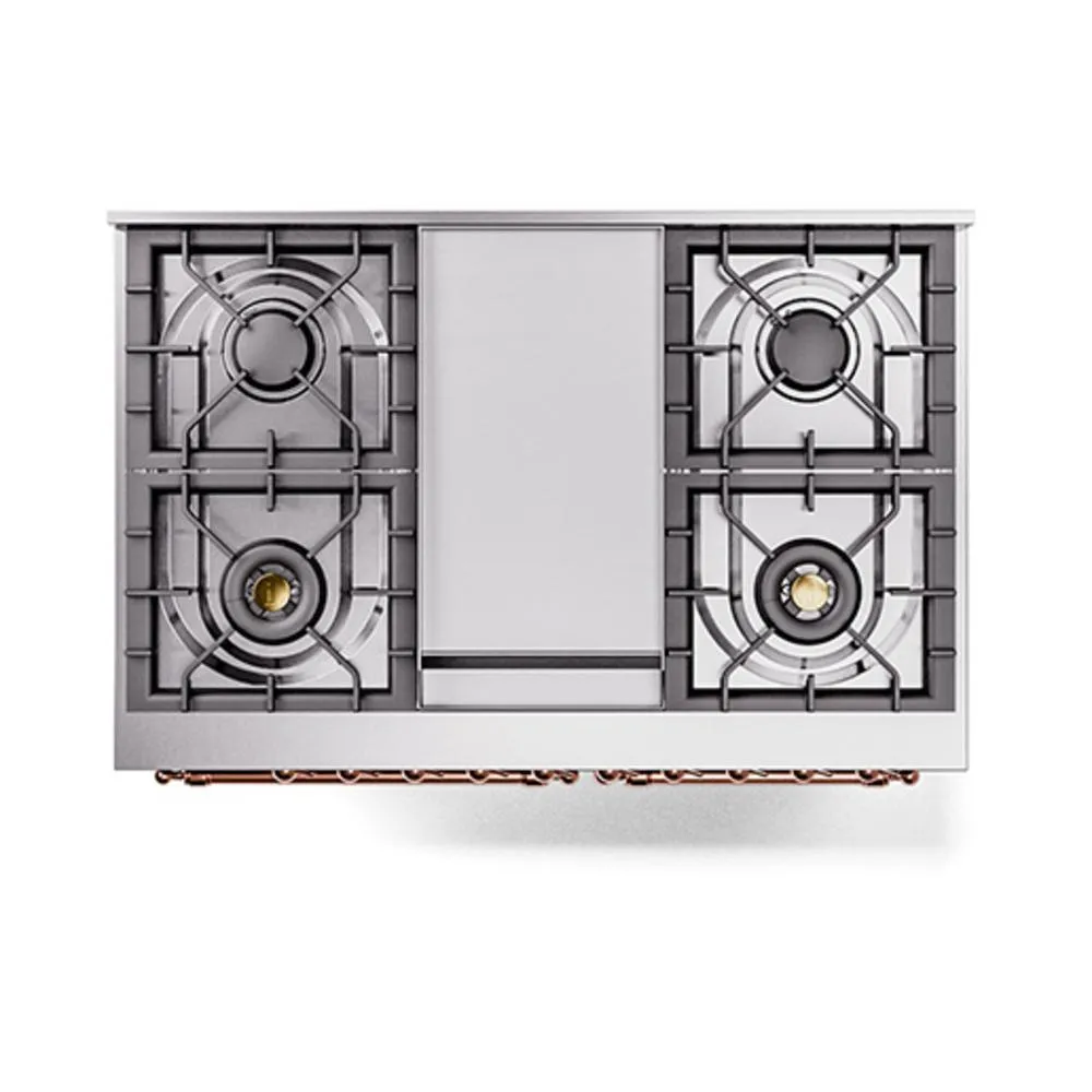 Ilve UND40FQNMPBGP Ilve Und40Fqnmpbgp Nostalgie Ii Noblesse 40 Dual Fuel Range (Natural Gas. Solid Door. Blue Grey. Copper)