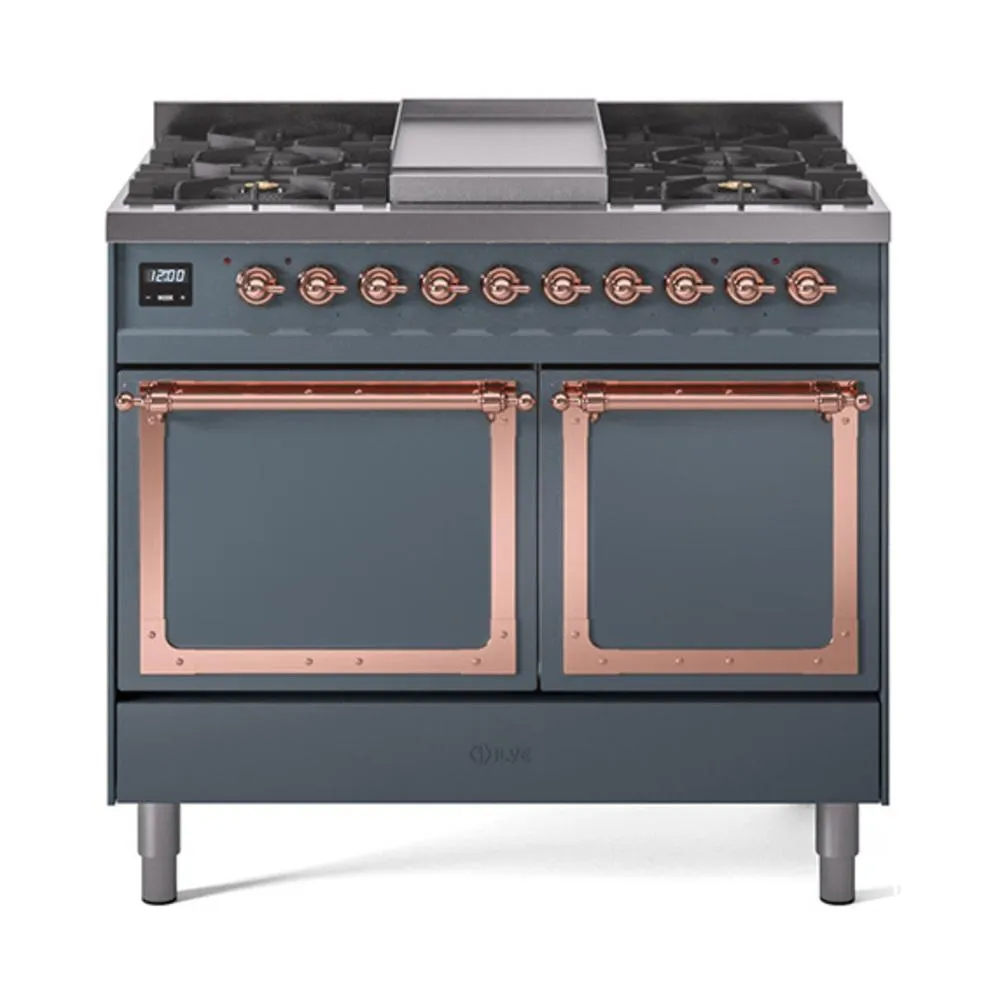 Ilve UND40FQNMPBGP Ilve Und40Fqnmpbgp Nostalgie Ii Noblesse 40 Dual Fuel Range (Natural Gas. Solid Door. Blue Grey. Copper)