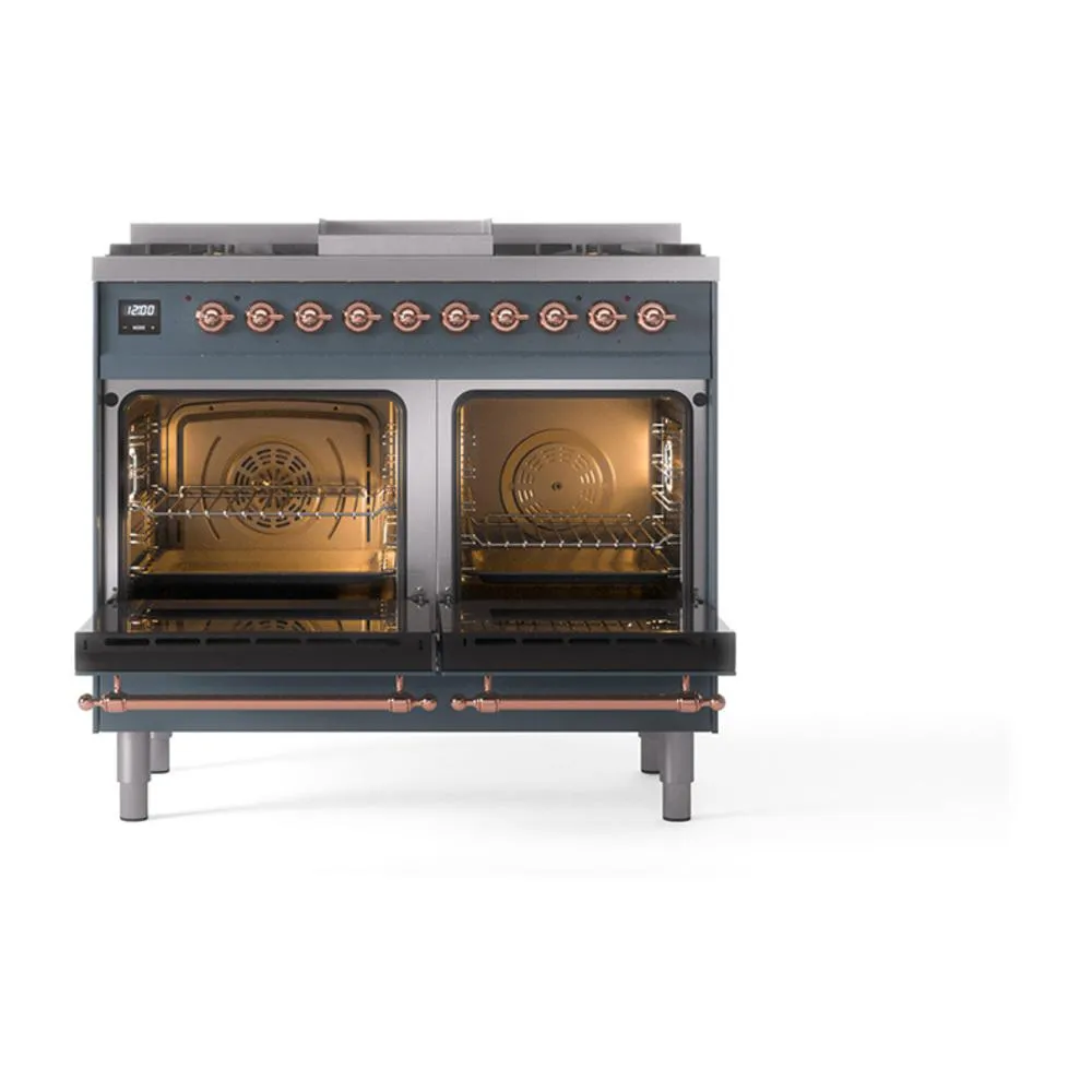 Ilve UND40FQNMPBGP Ilve Und40Fqnmpbgp Nostalgie Ii Noblesse 40 Dual Fuel Range (Natural Gas. Solid Door. Blue Grey. Copper)