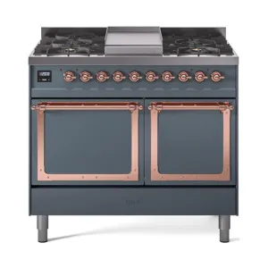 Ilve UND40FQNMPBGP Ilve Und40Fqnmpbgp Nostalgie Ii Noblesse 40 Dual Fuel Range (Natural Gas. Solid Door. Blue Grey. Copper)