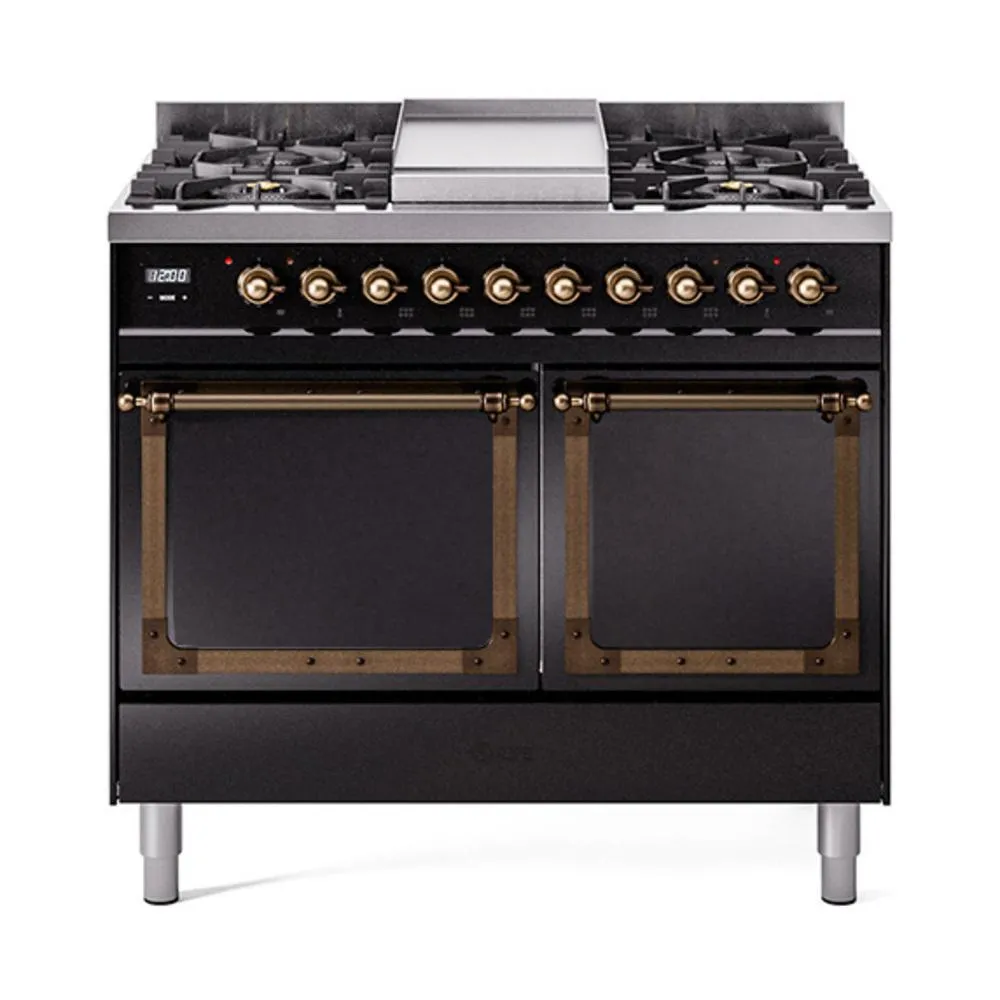 Ilve UND40FQNMPBKBLP Ilve Und40Fqnmpbkblp Nostalgie Ii Noblesse 40 Dual Fuel Range (Liquid Propane. Solid Door. Glossy Black. Burnished)