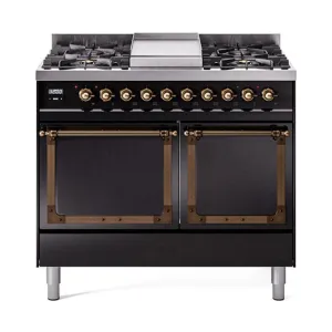Ilve UND40FQNMPBKBLP Ilve Und40Fqnmpbkblp Nostalgie Ii Noblesse 40 Dual Fuel Range (Liquid Propane. Solid Door. Glossy Black. Burnished)