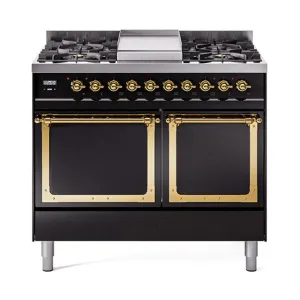 Ilve UND40FQNMPBKGLP Ilve Und40Fqnmpbkglp Nostalgie Ii Noblesse 40 Dual Fuel Range (Liquid Propane. Solid Door. Glossy Black. Brass)