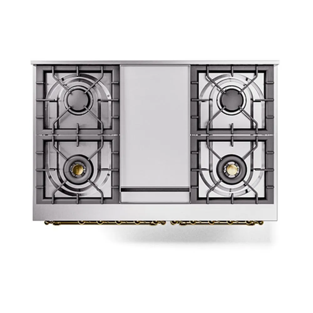 Ilve UND40FQNMPBKGLP Ilve Und40Fqnmpbkglp Nostalgie Ii Noblesse 40 Dual Fuel Range (Liquid Propane. Solid Door. Glossy Black. Brass)
