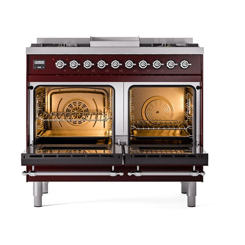 Ilve UND40FQNMPBUCLP Ilve Und40Fqnmpbuclp Nostalgie Ii Noblesse 40 Dual Fuel Range (Liquid Propane. Solid Door. Burgundy. Chrome)