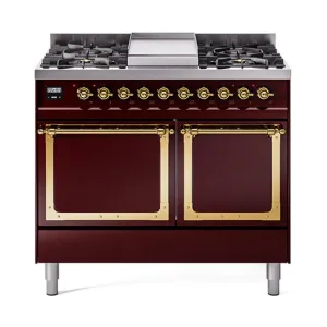 Ilve UND40FQNMPBUG Ilve Und40Fqnmpbug Nostalgie Ii Noblesse 40 Dual Fuel Range (Natural Gas. Solid Door. Burgundy. Brass)