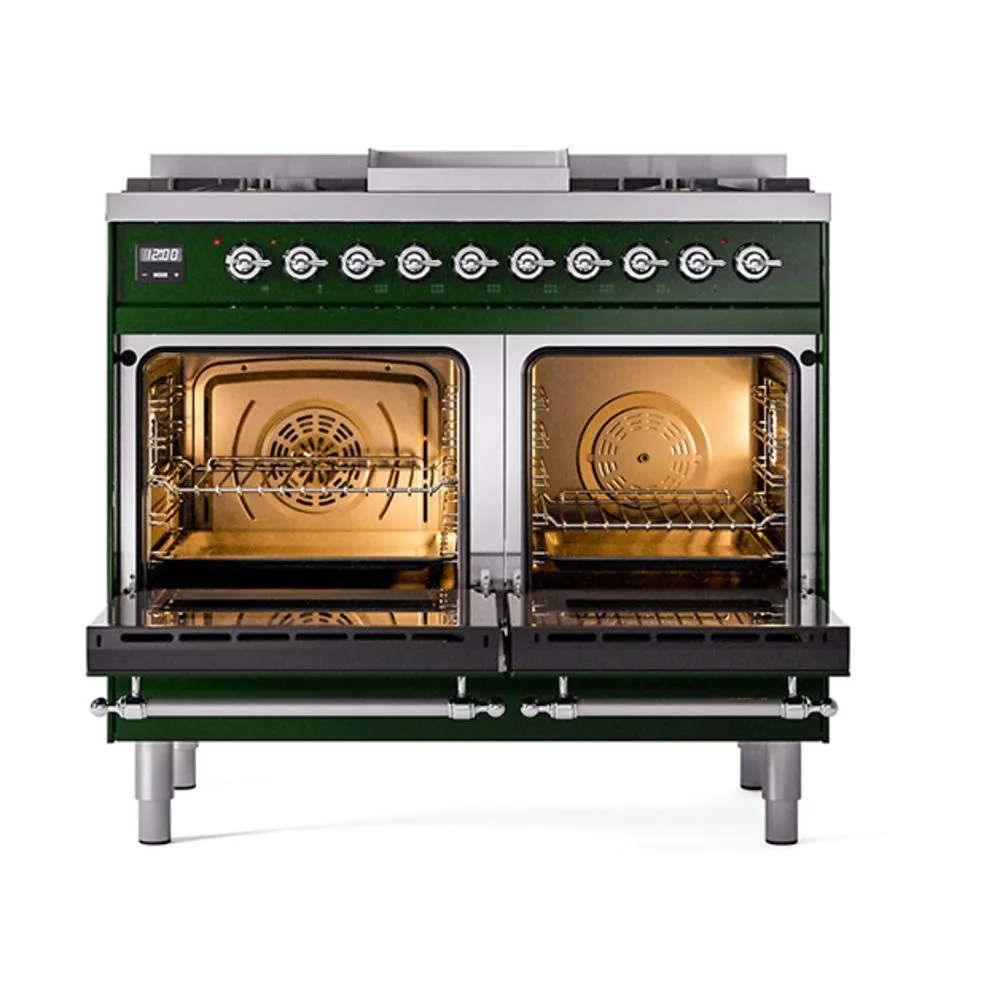 Ilve UND40FQNMPEGCLP Ilve Und40Fqnmpegclp Nostalgie Ii Noblesse 40 Dual Fuel Range (Liquid Propane. Solid Door. Emerald Green. Chrome)